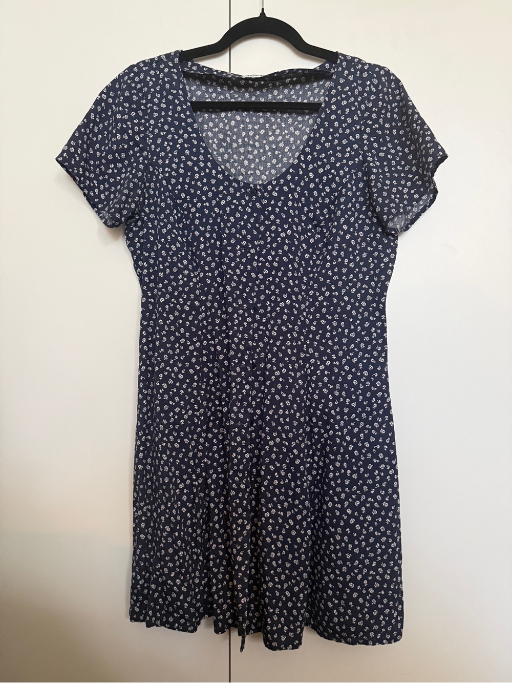 Reformation Navy Blue Mini Dress with White Floral Print